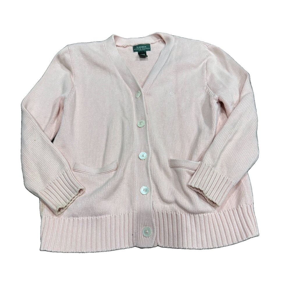 Lauren Ralph Lauren Light Pink Cotton Cardigan Sweater Buttons Quiet Luxury